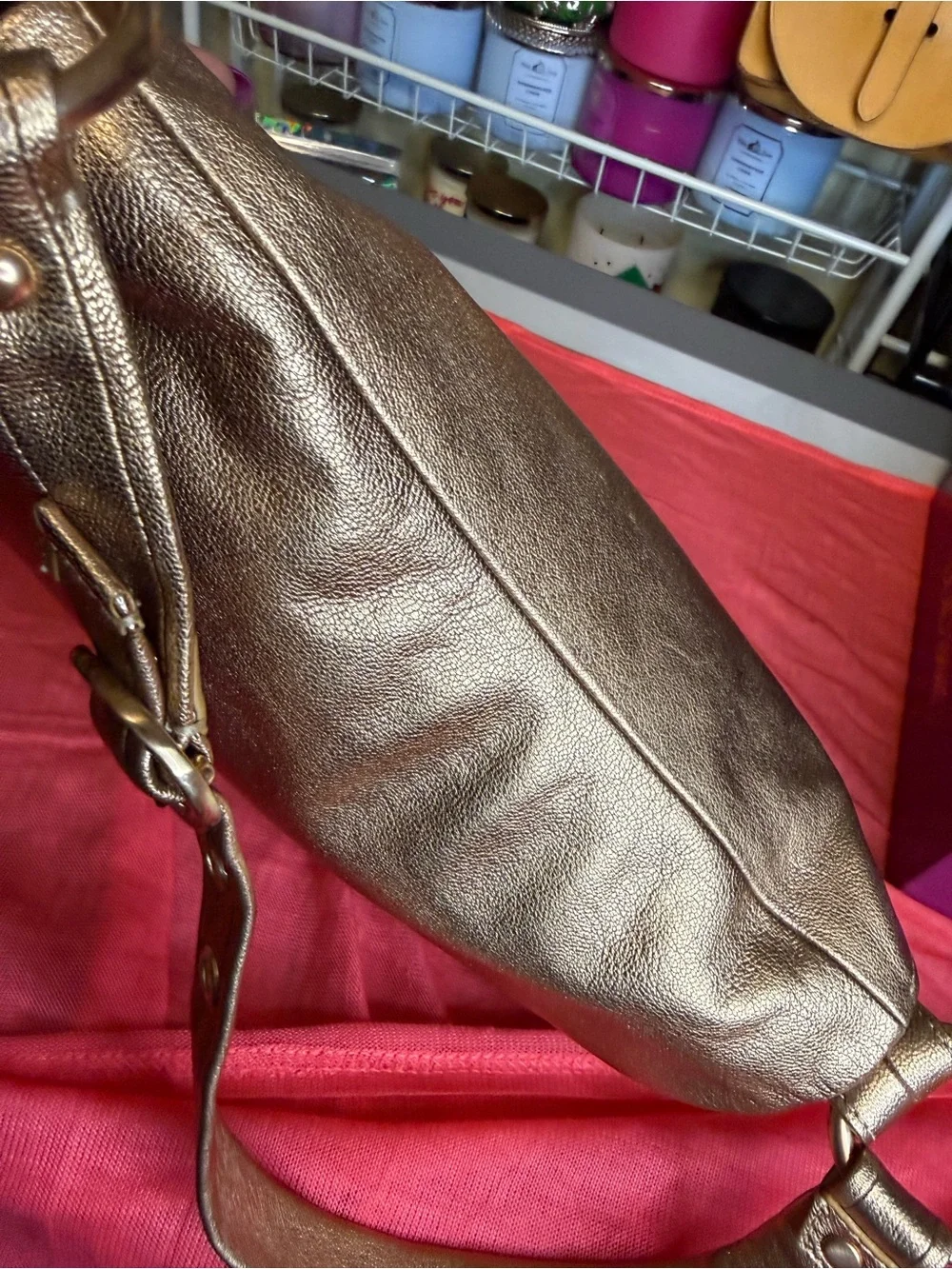 Coach Ali Metallic Rose Leather Hobo Shoulder Bag Rose Gold